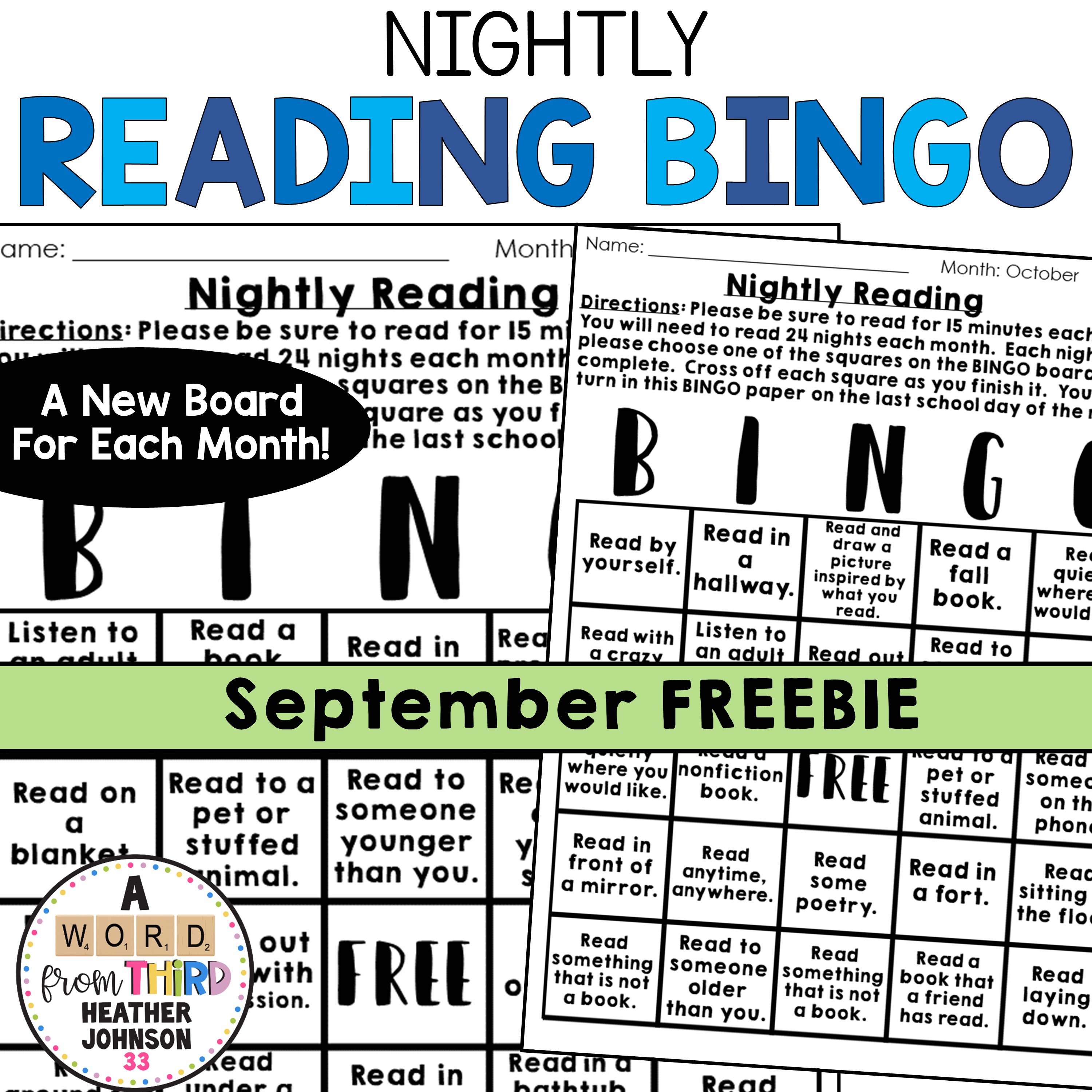 Nightly reading bingo freebie